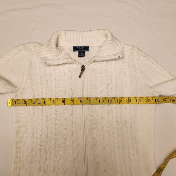 Chaps White Cable Knit Ribbed Zip-Up Sweater Size XS - Picture 7 of 13